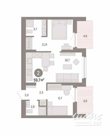 2-к квартира, 59.7 м², этаж 10/12 Новосибирск - изображение 3