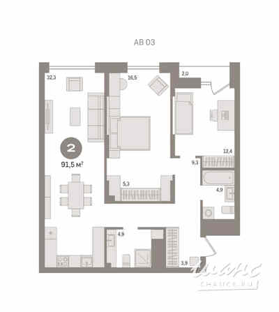 2-к квартира, 91.49 м², этаж 4/15 Новосибирск - изображение 3
