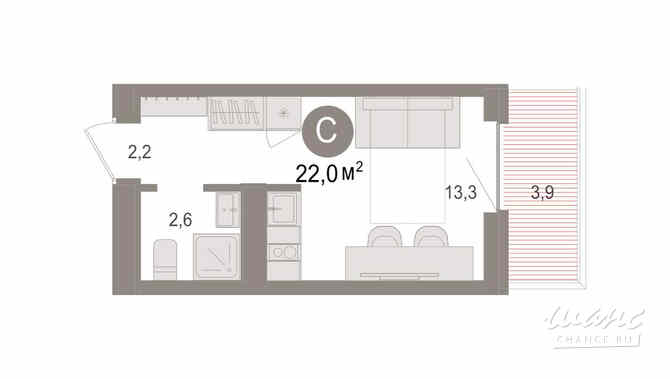 1-к квартира, 22.03 м², этаж 3/8 Новосибирск - изображение 3