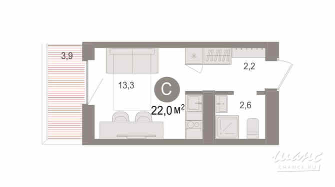 1-к квартира, 22.01 м², этаж 3/9 Новосибирск - изображение 3