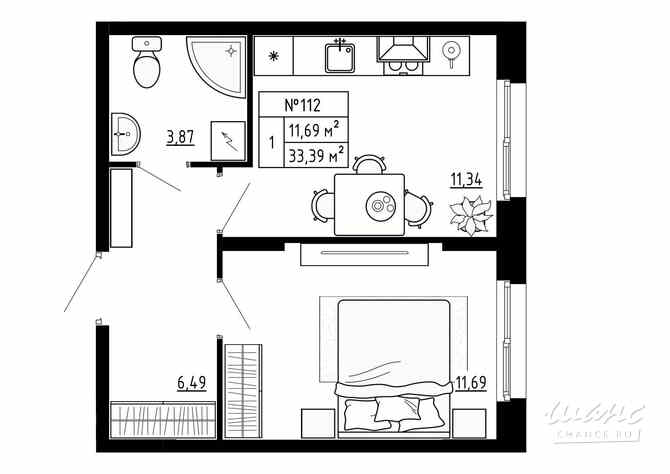 1-к квартира, 33.39 м², этаж 1/4 Ломоносов - изображение 3