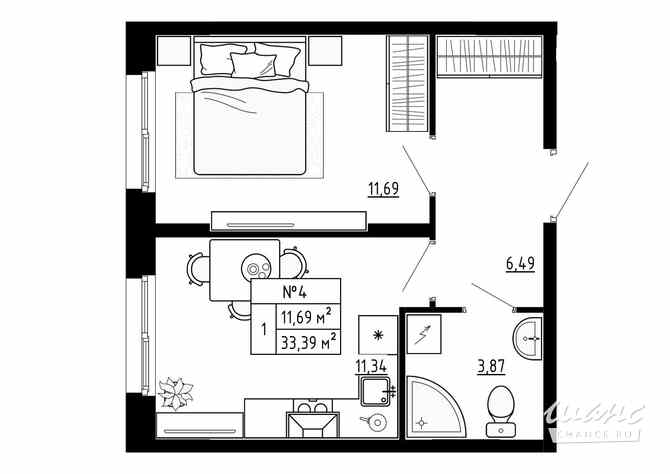 1-к квартира, 33.39 м², этаж 1/4 Ломоносов - изображение 3
