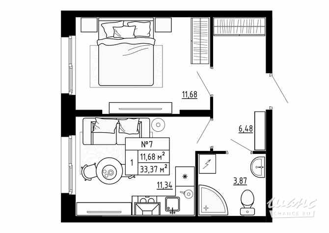 1-к квартира, 33.37 м², этаж 1/4 Ломоносов - изображение 3
