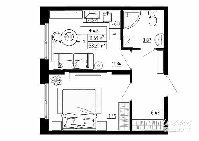 1-к квартира, 33.39 м², этаж 1/4 Ломоносов - изображение 3