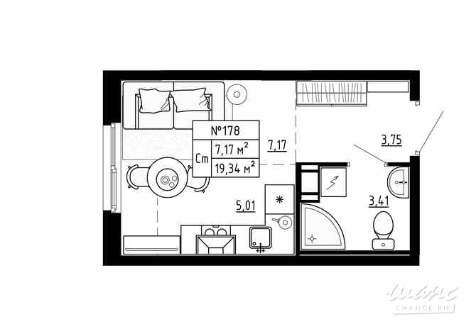 1-к квартира, 19.33 м², этаж 3/4 Ломоносов - изображение 3