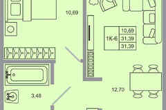 1-к квартира, 31.39 м², этаж 1/17