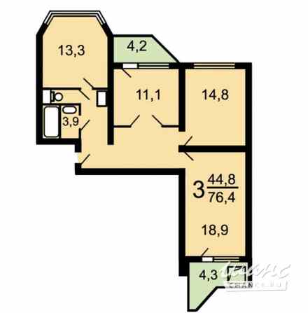3-к квартира, 76.4 м², этаж 10/17 Москва - изображение 3