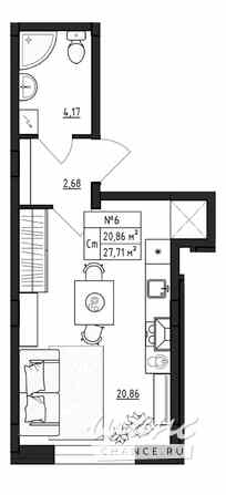 1-к квартира, 27.71 м², этаж 1/4 Выборг - изображение 3