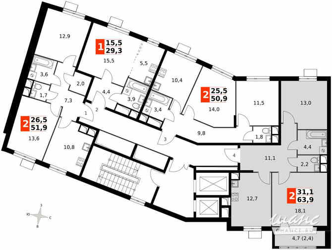 2-к квартира, 63.8 м², этаж 12/15 Москва - изображение 1