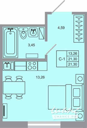 1-к квартира, 21.3 м², этаж 2/17 Бугры - изображение 1