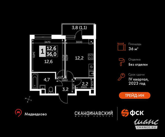 1-к квартира, 36 м², этаж 5/9 Мытищи - изображение 3