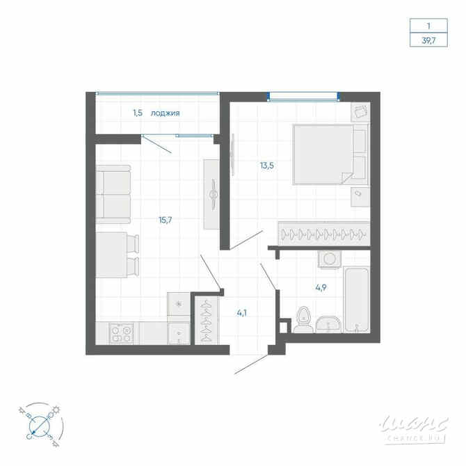 1-к квартира, 39.7 м², этаж 3/32 Екатеринбург - изображение 1
