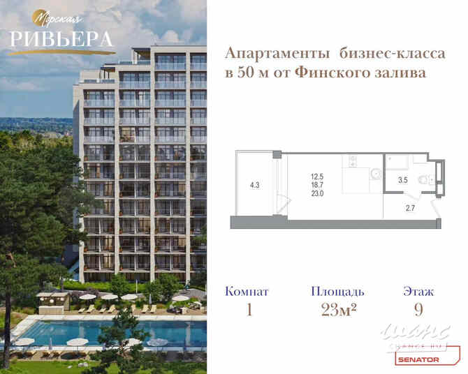 1-к квартира, 23 м², этаж 9/12 Зеленогорск - изображение 3