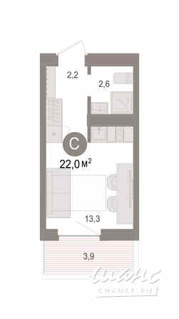 1-к квартира, 22.01 м², этаж 2/8 Новосибирск - изображение 3