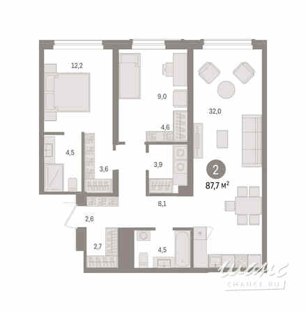 2-к квартира, 87.65 м², этаж 2/16 Новосибирск - изображение 3