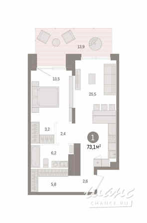 1-к квартира, 73.09 м², этаж 1/14 Новосибирск - изображение 3