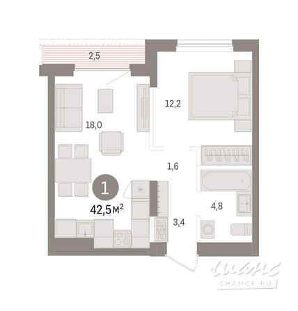 1-к квартира, 42.54 м², этаж 9/9 Новосибирск - изображение 3