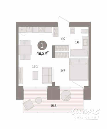 1-к квартира, 48.17 м², этаж 1/14 Новосибирск - изображение 3