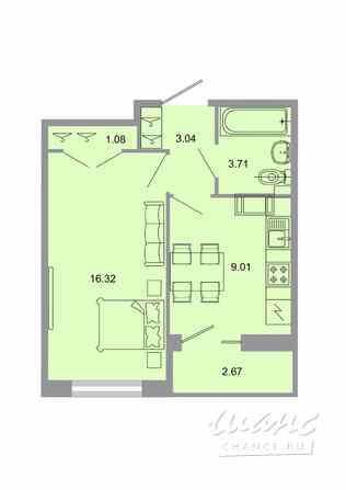 1-к квартира, 33.5 м², этаж 8/20 Бугры - изображение 1