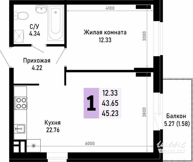 1-к квартира, 45.23 м², этаж 1/4 Анапа - изображение 3