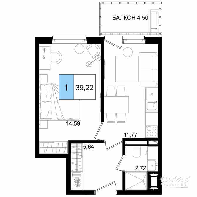 1-к квартира, 39.22 м², этаж 3/9 Анапа - изображение 3