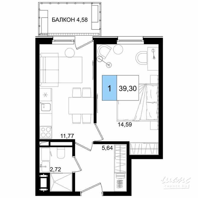1-к квартира, 39.3 м², этаж 4/9 Анапа - изображение 3