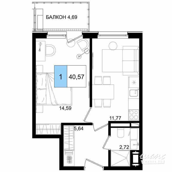 1-к квартира, 39.41 м², этаж 3/9 Анапа - изображение 3