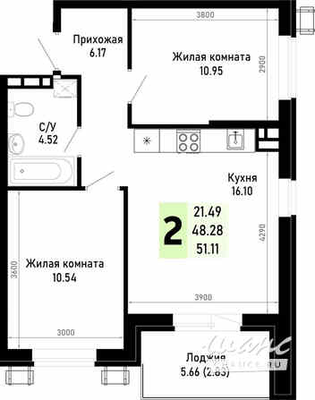2-к квартира, 51.11 м², этаж 2/4 Анапа - изображение 3
