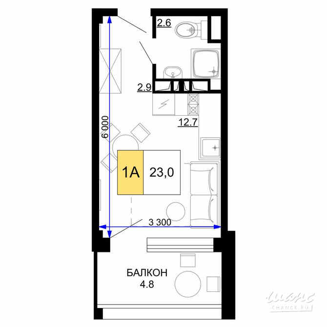 1-к квартира, 23 м², этаж 3/9 Анапа - изображение 3