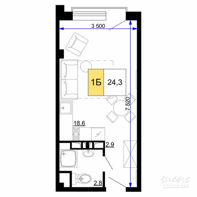 1-к квартира, 24.3 м², этаж 4/9 Анапа - изображение 3