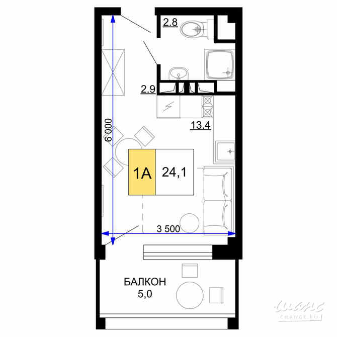 1-к квартира, 24.1 м², этаж 9/9 Анапа - изображение 3