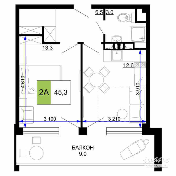 2-к квартира, 45.3 м², этаж 3/9 Анапа - изображение 3