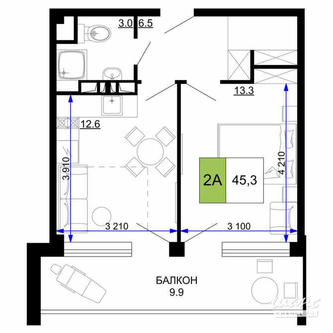 2-к квартира, 45.3 м², этаж 3/9 Анапа - изображение 3