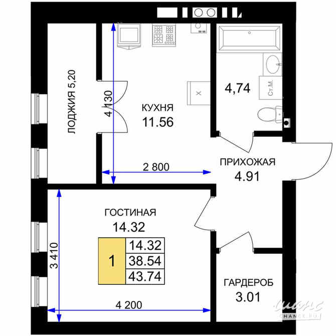 1-к квартира, 43.74 м², этаж 5/7 Гурьевск - изображение 3