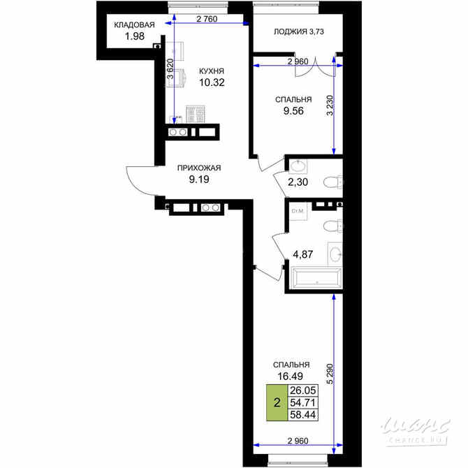 2-к квартира, 58.44 м², этаж 2/7 Гурьевск - изображение 3