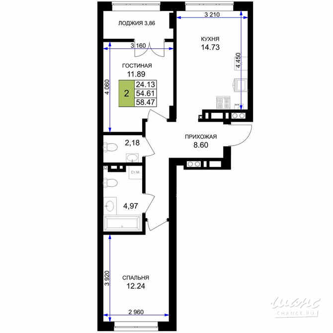 2-к квартира, 58.47 м², этаж 7/7 Гурьевск - изображение 3