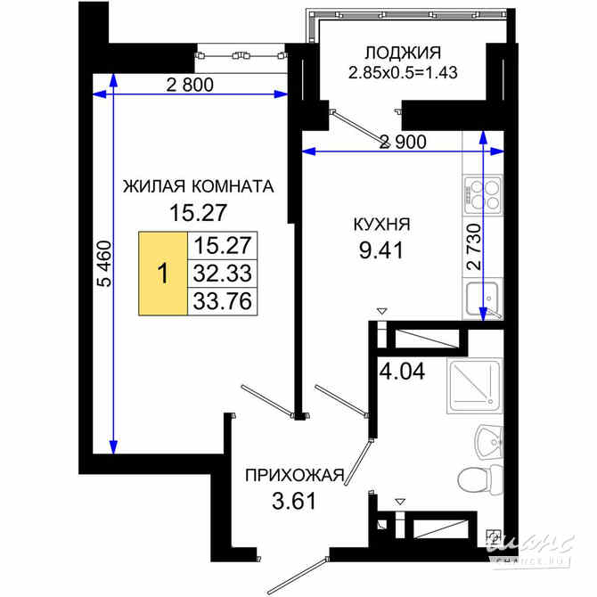 1-к квартира, 33.76 м², этаж 23/25 Ростов-на-Дону - изображение 3