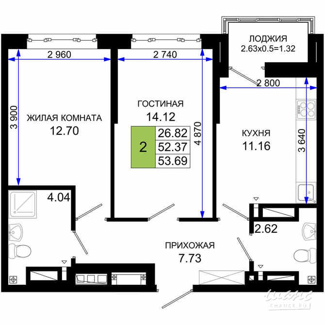 2-к квартира, 53.69 м², этаж 21/25 Ростов-на-Дону - изображение 3