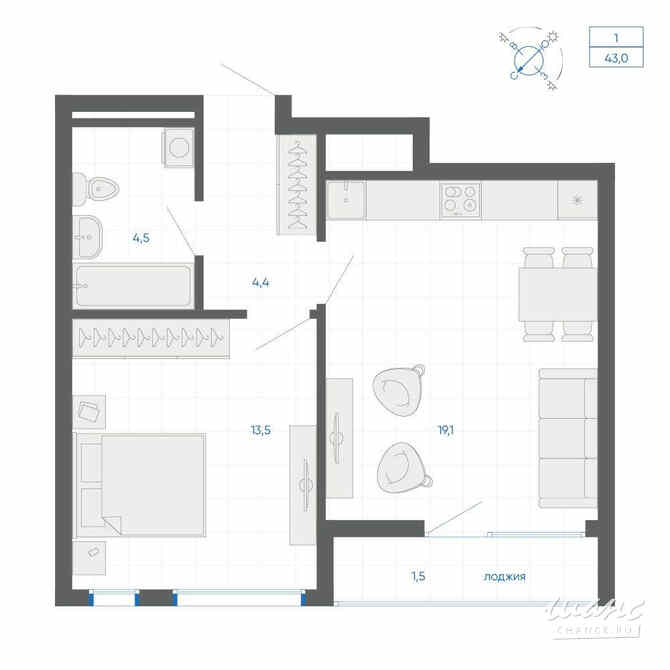 1-к квартира, 43 м², этаж 2/15 Екатеринбург - изображение 1