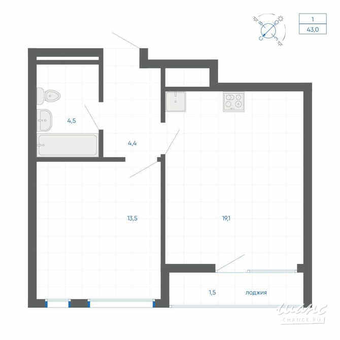 1-к квартира, 43 м², этаж 2/15 Екатеринбург - изображение 3