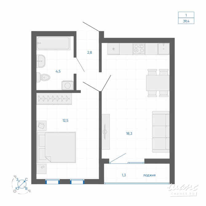 1-к квартира, 39.3 м², этаж 9/22 Екатеринбург - изображение 1
