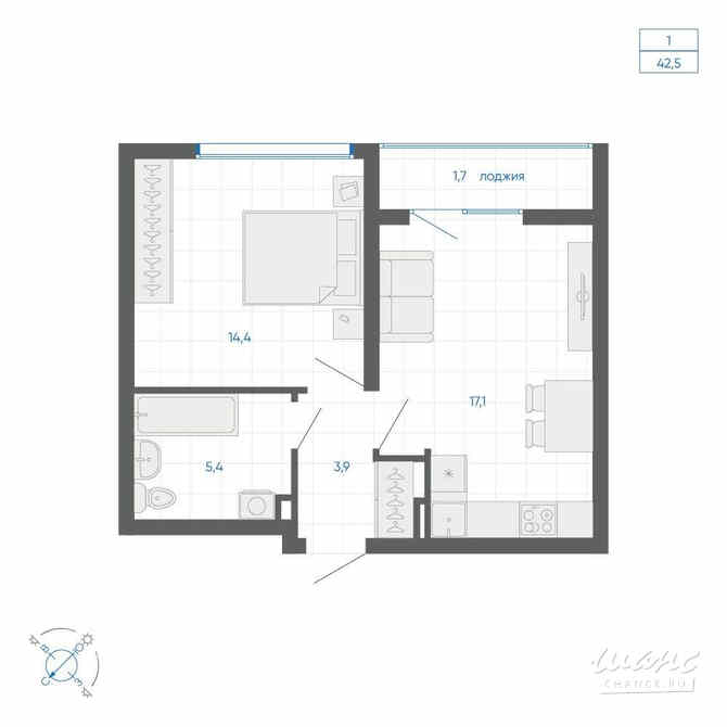 1-к квартира, 42.5 м², этаж 3/32 Екатеринбург - изображение 1