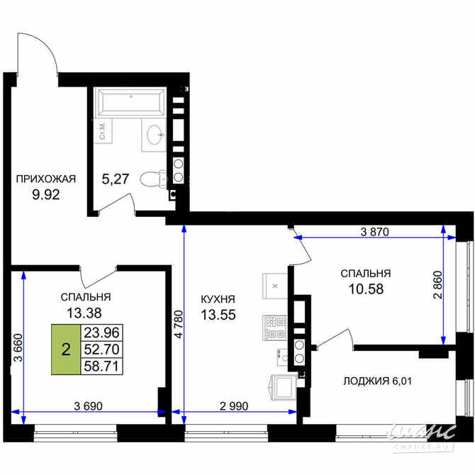 2-к квартира, 58.71 м², этаж 4/7 Гурьевск - изображение 3