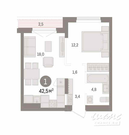 1-к квартира, 42.54 м², этаж 8/9 Новосибирск - изображение 3