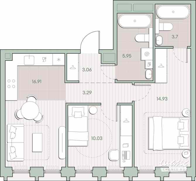 2-к квартира, 56.57 м², этаж 2/44 Москва - изображение 1