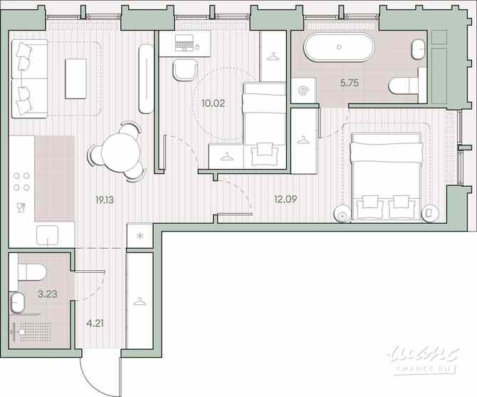 2-к квартира, 54.43 м², этаж 2/12 Москва - изображение 1