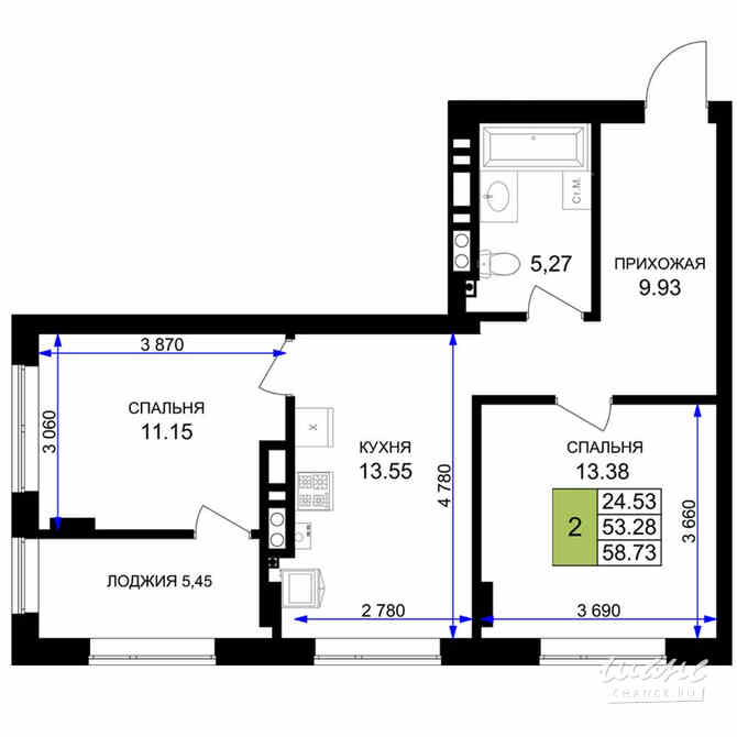 2-к квартира, 58.73 м², этаж 5/7 Гурьевск - изображение 3