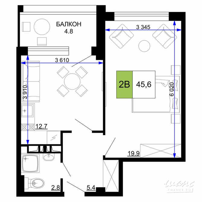 2-к квартира, 45.6 м², этаж 3/9 Анапа - изображение 3