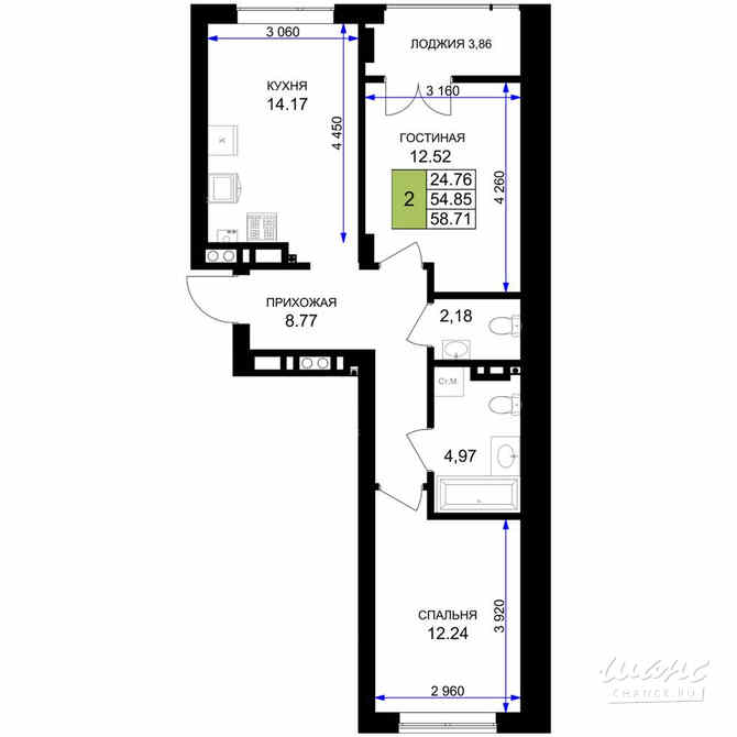 2-к квартира, 58.71 м², этаж 2/7 Гурьевск - изображение 3