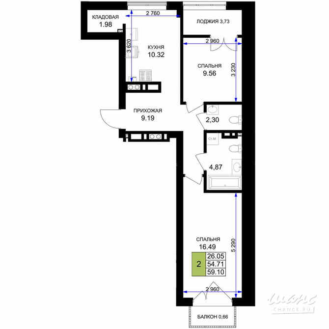 2-к квартира, 59.1 м², этаж 7/7 Гурьевск - изображение 3